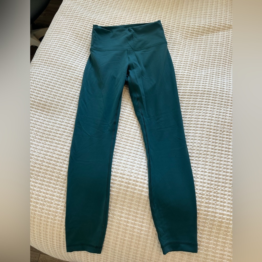 Lulu lemon wunder under high rise teal leggings size 6 25”